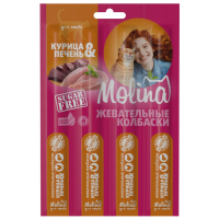 Molina лакомство для кошек жевательные колбаски, курица и печень