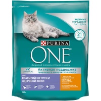 Purina One сухой корм для кошек для красоты шерсти курица злаки